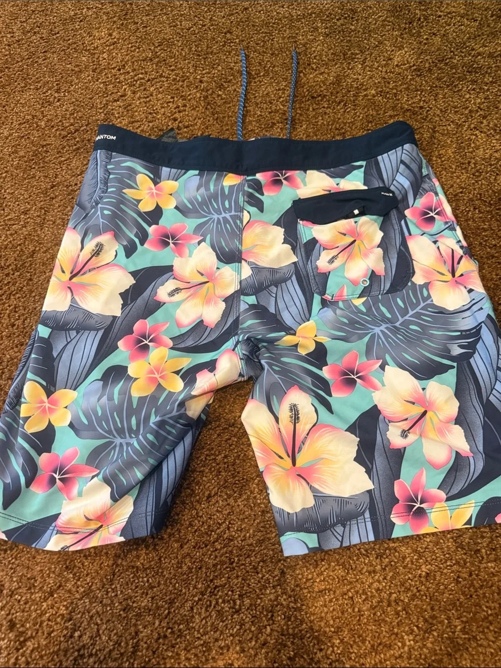Hurley Men's Floral Swim Trunks in Navy, Teal, Yellow, Pink